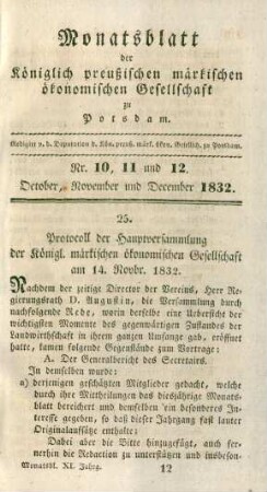 Nr. 10, 11 und 12. October, November und December 1832.