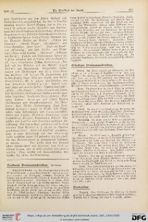 Laufende Preisausschreiben / Erledigte Preisausschreiben / Denkmäler / Architektur / Staatsaufträge etc. / Staatsankäufe etc. / Aus Akademien und Kunstschulen / Personal-Nachrichten / Auszeichnungen und Medaillen / Todesfälle / Aus Künstler- und Kunst-Vereinen / Vom Kunsthandel / Vermischtes / Literatur