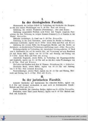 I. In der theologischen Facultät.