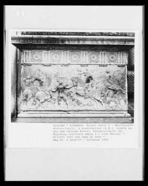 Reliefzone am 4. Sockelgeschoss mit Darstellung der Reiterschlacht von Mühlberg