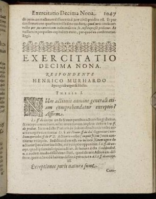 Exercitatio Decima Nona