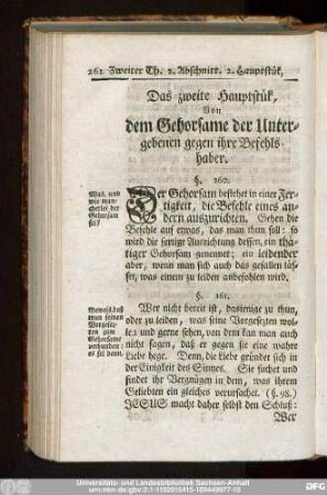 Das zweite Hauptstük, Von dem Gehorsame der Untergebenen gegen ihre Befehlshaber.