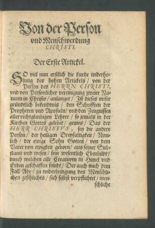 Von der Person und Menschwerdung Christi. Der Erste Artickel.