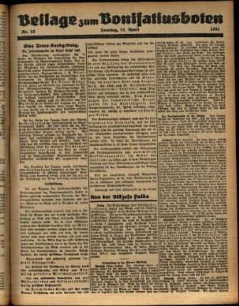 Zweite Ausgabe vom Sonntag, den 12. April 1931.