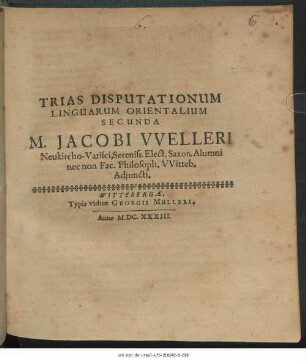 Trias Disputationum Linguarum Orientalium Secunda