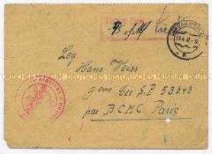 Behördliches Schreiben gerichtet an Harry Weiss vom Staatlichen Polizeiamt Landau aus dem Indochina-Konvolut des Legionärs Harry Weiss