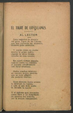 El Tigre de los Llanos : Al lector