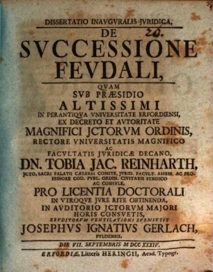 Dissertatio Inavgvralis Jvridica, De Svccessione Fevdali