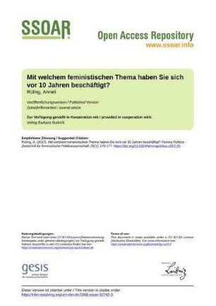 Mit welchem feministischen Thema haben Sie sich vor 10 Jahren beschäftigt?