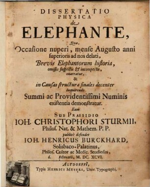 Dissertatio Physica de Elephante