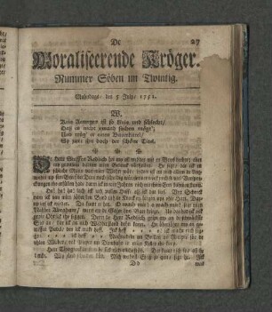 Nummer Söben un Zwintig. Mahndags den 5. July 1751