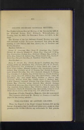 Eighth Ordinary General Meeting: Wine Growing in British Colonies. Hubert de Castella, Esq.