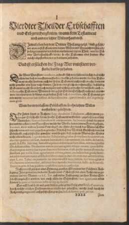 Vierdter Theil der Erbschafften und Erbgerechtigkeiten/ wann kein Testament noch anderer letzter Will vorhanden ist.