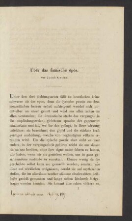 Über das finnische epos.