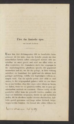 Über das finnische epos.