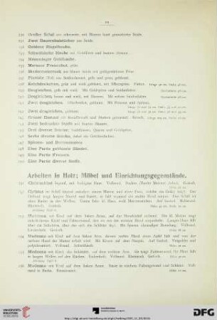 Arbeiten in Holz; Möbel und Einrichtungsgegenstände (Nr. 251-392)