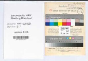 Entnazifizierung Erich Jansen, geb. 19.11.1898 (Rektor)