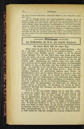 Mitteilungen des Reichsbundes für R.-U. und religiöse Erziehung : zu neuen Ufern lockt ein neuer Tag