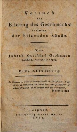 Versuch zur Bildung des Geschmacks in Werken der bildenden Künste, 1