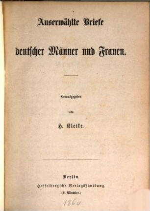 Auserwählte Briefe deutscher Männer und Frauen