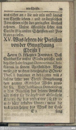 XV. Was lehren die Pietisten von der Gnugthuung Christi?