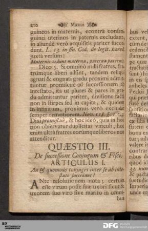 Quæstio III. De Successione Conjugum & Fisci.
