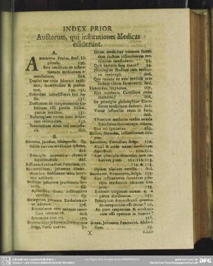 Index Prior Auctorum, qui institutiones Medicas ediderunt