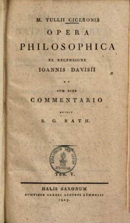 M. Tullii Ciceronis Opera Philosophica, 5