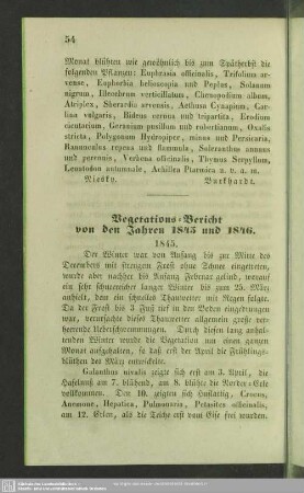 Vegetations-Bericht von den Jahren 1845 und 1846