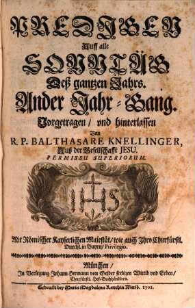 Predigen Auff alle Sonntäg Deß gantzen Jahrs, 2