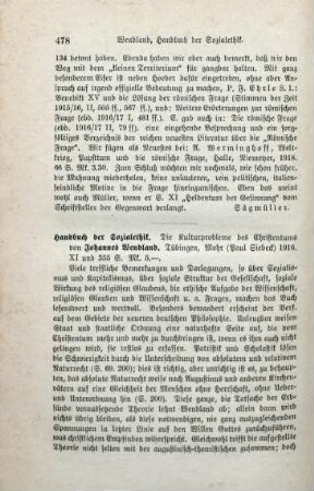 478-480 [Rezension] Wendland, Johannes, Handbuch der Sozialethik