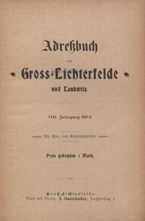 8.1904: Adreßbuch von Groß-Lichterfelde und Lankwitz