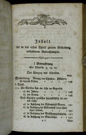 Inhalt der in des ersten Theils zwoten Abtheilung enthaltenen Betrachtungen.