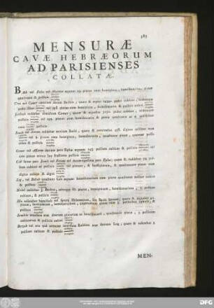 Mensurae Cavae Hebraeorum Ad Parisienses Collatae.