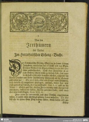 I. Von den Irrthümern der Lieder Im Herrnhutischen Gesang-Buche