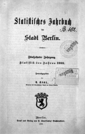 Stempel: Ministerium des Innern ; Notiz: Ministerium des Innern. B. 502