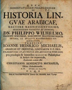 Diss. philol. de historia linguae Arabicae