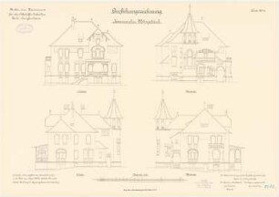 Kaserne für das Luftschiffer-Bataillon, Berlin-Jungfernheide: Kammergebäude: O-, W-, N-, S-Ansicht 1:100