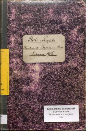 Sterberegister des Standesamtes Beckum-Stadt von 1906 (Urkunden-Nr. 1-145)