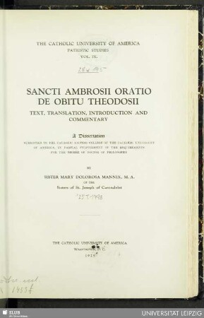 Sancti Ambrosii Oratio de obitu Theodosii