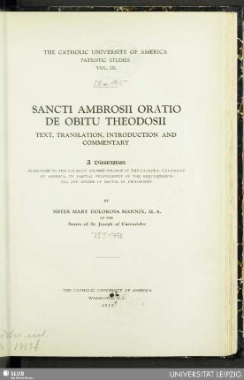 Sancti Ambrosii Oratio de obitu Theodosii