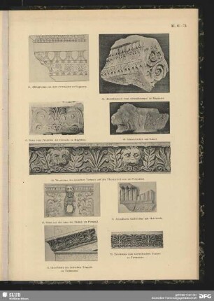 Altargesims, Antenkapitell vom Artemistempel und Sima vom Propylon der Osthalle zu Magnesia