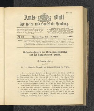 No.93, Donnerstag, den 17. April 1919