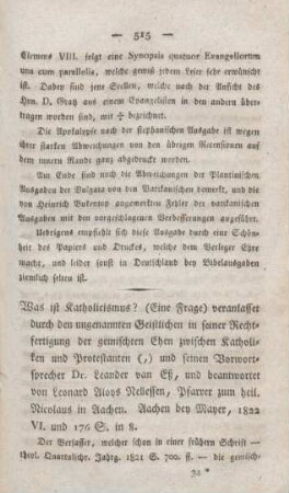 515-522 [Rezension] Was ist Katholicismus? ... beantwortet von Leonard Aloys Nellessen
