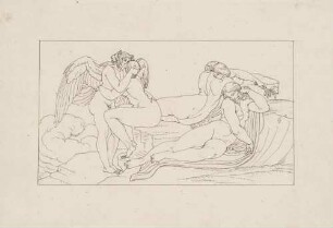 Somnus und die drei Grazien [Engel, eine von den schlafenden Frauen küssend]