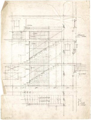 Döllgast, Hans; Pfändhausen (Bayern); Kath. Pfarrkirche - Treppe (Grundriss; Ansicht; Schnitt)