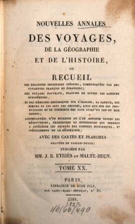 Nouvelles annales des voyages. 20, 20. 1823