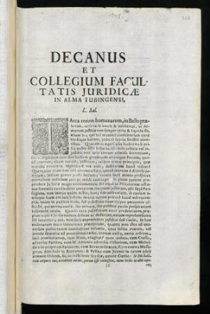 Decanus Et Collegium Facultatis Juridicae In Alma Tubingensi, L. Sal.