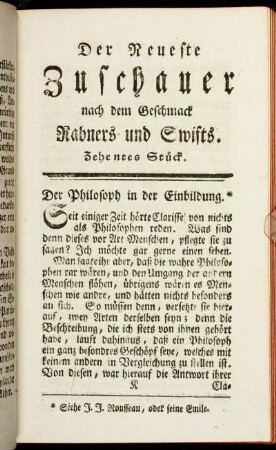Der neueste Zuschauer nach dem Geschmack Rabners und Swifts. Zehentes Stück.
