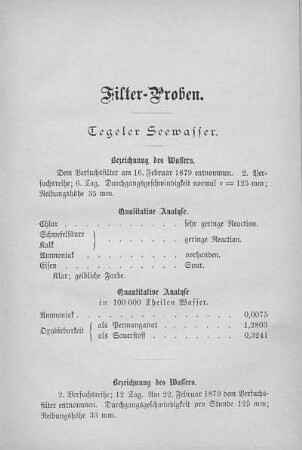 Filter-Proben. Tegeler Seewasser.